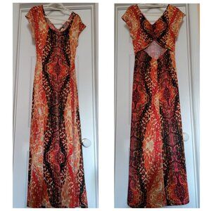 VENUS Cut Out Back Snakeskin Colorful Maxi Dress, Size L